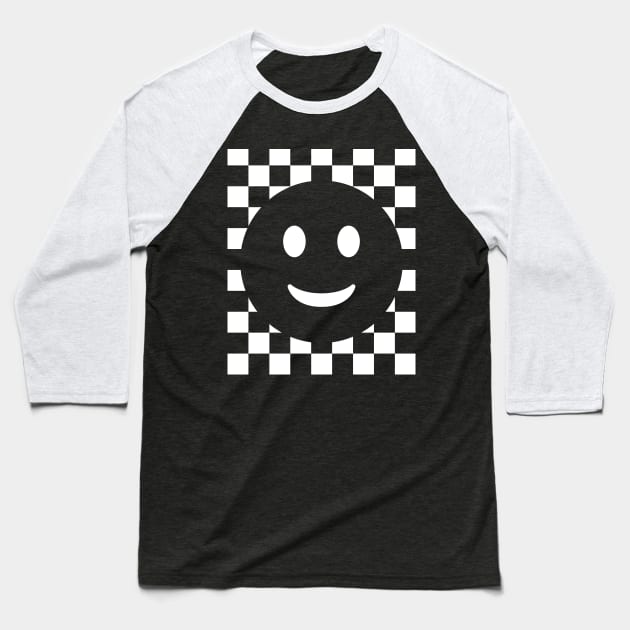 Checkerboard Smile Baseball T-Shirt by mdr design